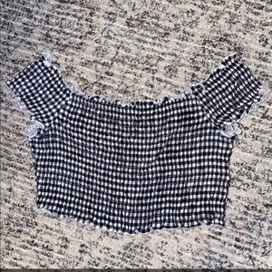 Plaid off the shoulder crop top